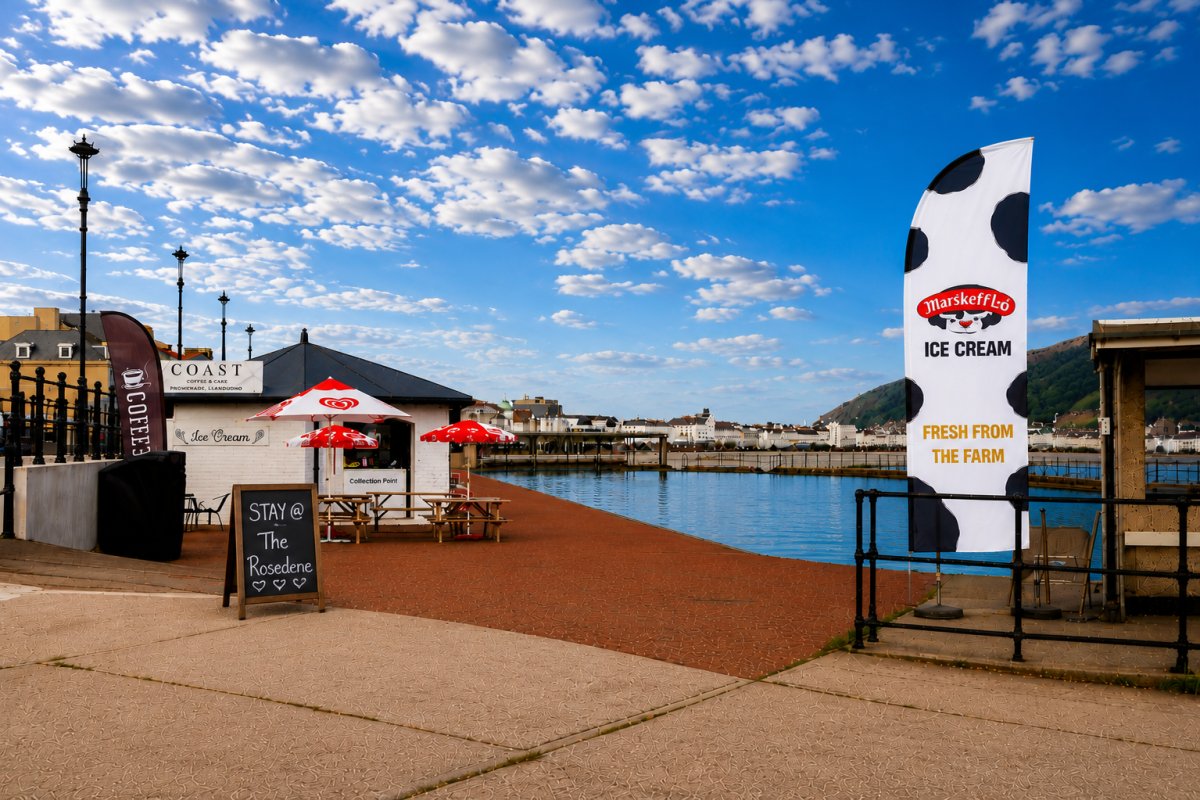 The Coast café and boating lake on the promenade at Craig-y-Don, Llandudno